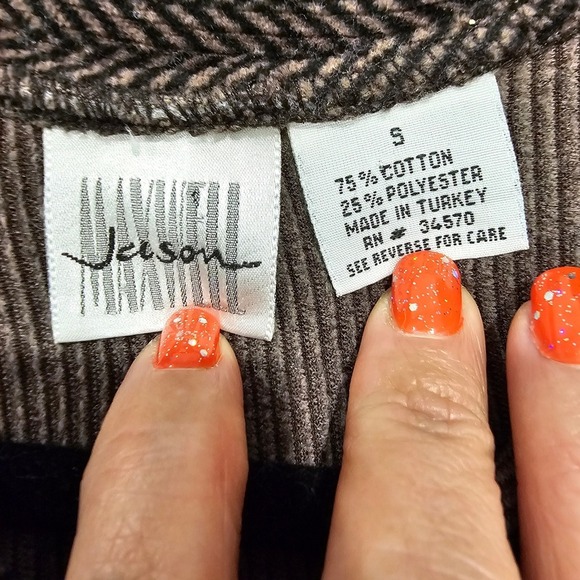 Jason Maxwell Mens Small Herringbone Button Up Shirt Brown Tan Long Sleeve - Picture 4 of 7